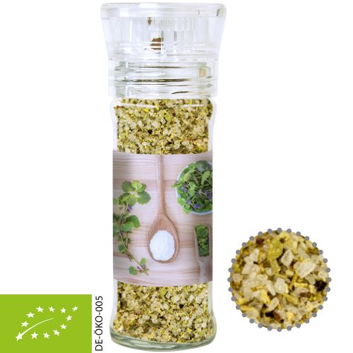 Bio Gewürzmischung Kräutersalz, ca. 50g, transparente Gewürzmühle