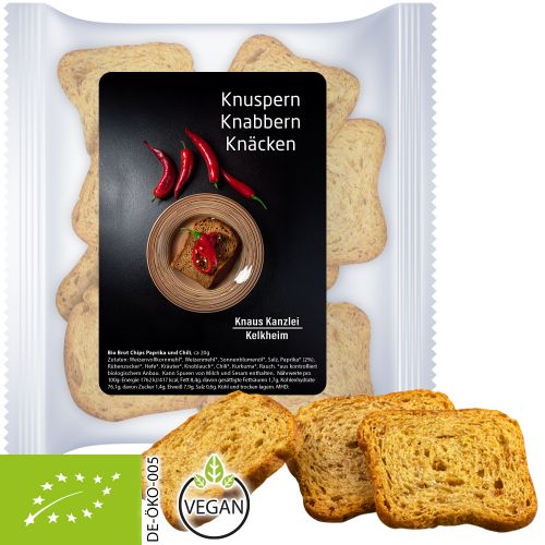 Bio Bio Brot Chips Paprika und Chili, ca. 20g, Express Maxi-XL-Tüte mit Etikett