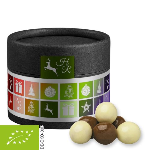 Bio Knusperkugeln-Mix, ca. 25g, Kraftpapierdose Mini schwarz