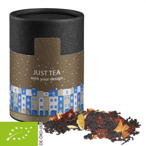 Bio Weihnachts Schwarztee, ca. 45g, Kraftpapierdose Midi schwarz