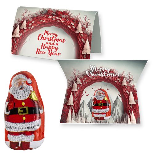 Lübecker Marzipan Weihnachtsmänner, ca. 12g, Werbekarte A6 gefaltet