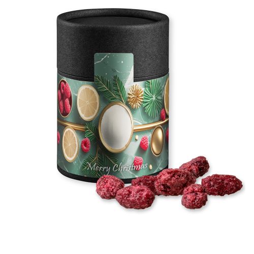 Gebrannte Mandeln Himbeere, ca. 80g, Kraftpapierdose Midi schwarz