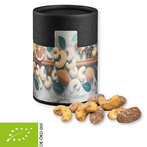 Bio Zimt-Mandel Vanille-Cashew Mix, ca. 80g, Kraftpapierdose Midi schwarz