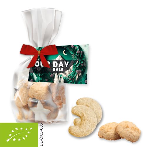 Bio Weihnachtsgebäck Mischung, ca. 115g, Express Standbeutel Midi mit Schleife mit Werbekarte