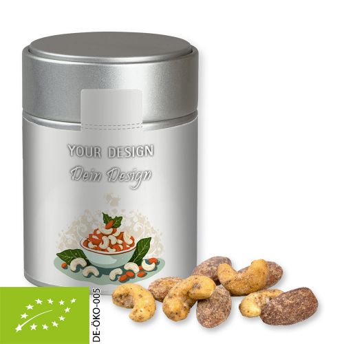 Bio Zimt-Mandel Vanille-Cashew Mix, ca. 100g, Metalldose Midi silber