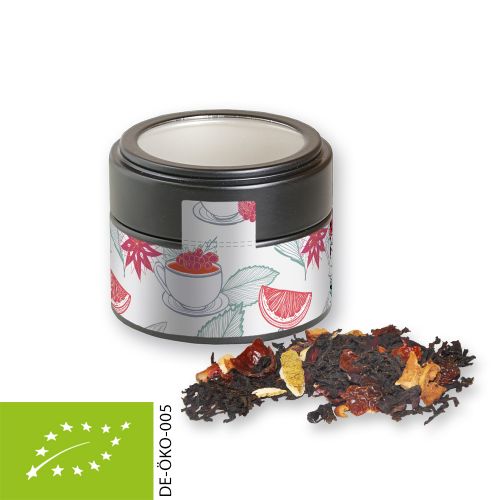 Bio Weihnachts Schwarztee, ca. 30g, Metalldose Mini mit Sichtfenster schwarz