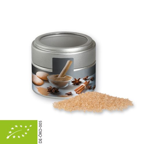 Bio Gewürzmischung Lebkuchen, ca. 70g, Metalldose Mini mit Sichtfenster silber