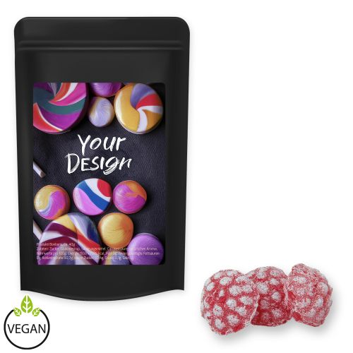 Himbeer Bonbons, ca. 80g, Standbeutel Midi schwarz