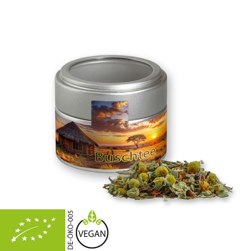 Bio Rotbuschtee Entspannungszeit, ca. 25g, Metalldose Mini mit Sichtfenster silber