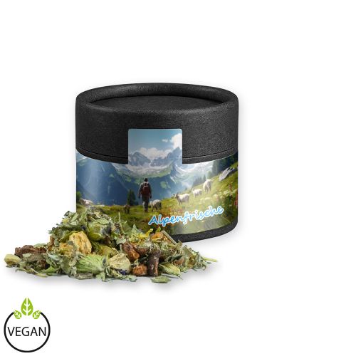 Kräutertee Bergtee & Zitrus, ca. 15g, Kraftpapierdose Mini schwarz