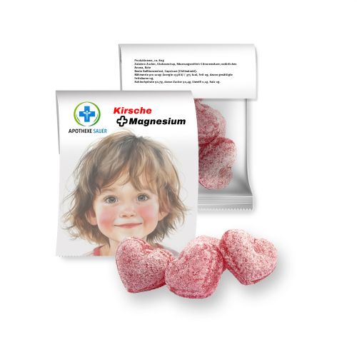 Kirschbonbons mit Magnesium, ca. 17g, Express Midi-Tüte mit Werbereiter