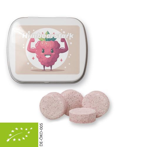 Bio Himbeer Drops (vegan), ca. 20g, Mintdose weiß